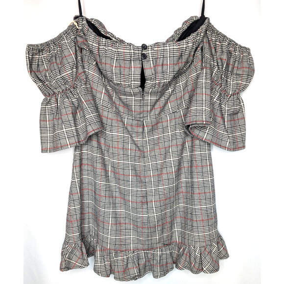 Tularosa Angie Plaid Twee Coquette Milkmaid Ruffle Hem Mini Dress Black White MD - Picture 4 of 9
